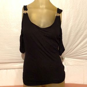Solid black cold shoulder shirt